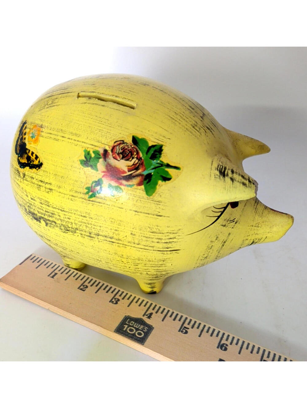 VTG 68 Ceramic Hand-Painted Piggy Bank Floral Rose Country Farmhouse Shabby Chic - Picture 9 of 12